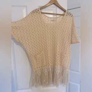 M Altar’d State Knit Boho Top with Pockets and Crochet Lace Hem